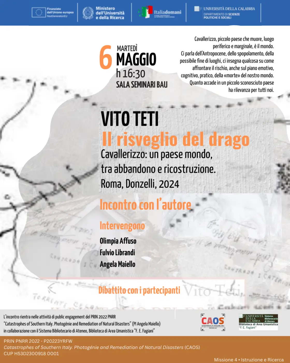 incontro con Vito Teti a partire dal suo volume Il risveglio del Drago, Roma, Donzelli, 2024.